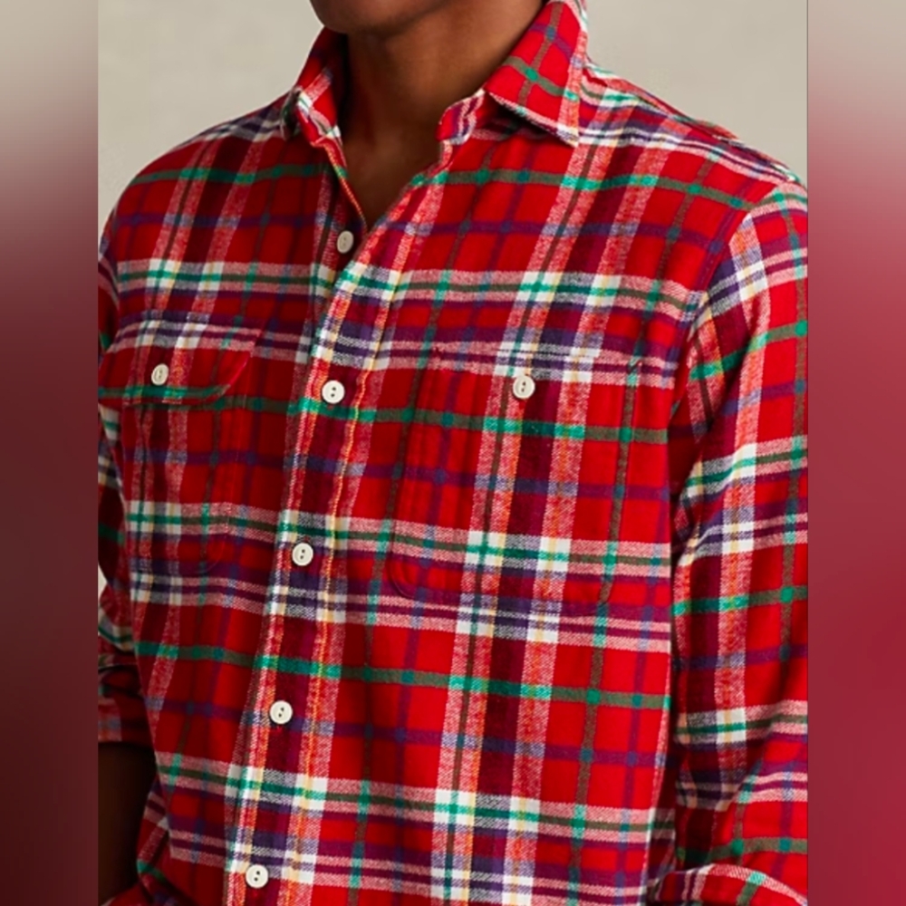 Polo Ralph Lauren Classic Fit Plaid Twill Heavy Flannel Work Shirt Size XL Red - Picture 3 of 12